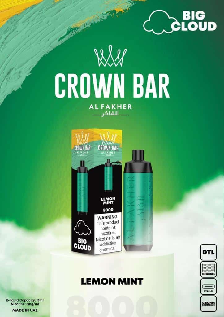 Al Fakher Crown Bar Disposable Vape 8000 Puffs Big Cloud lemon mint