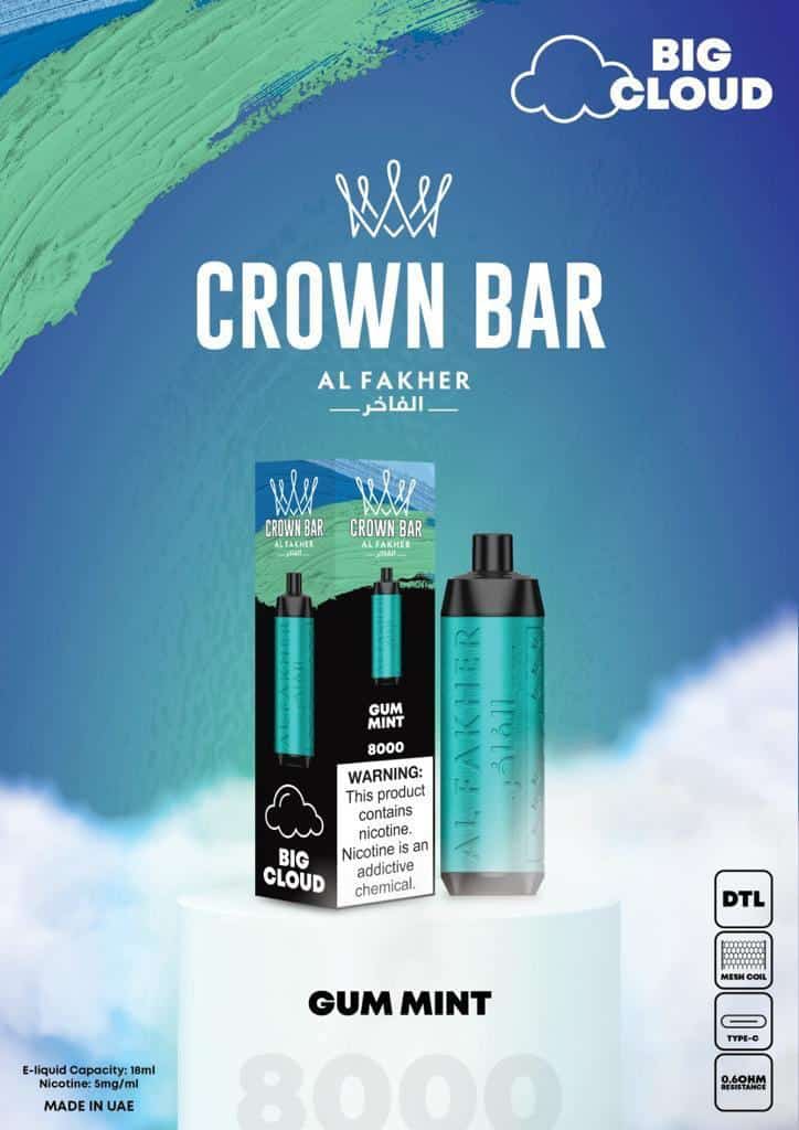 Al Fakher Crown Bar Disposable Vape 8000 Puffs Big Cloud gum mint