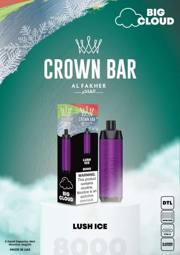 Al Fakher Crown Bar Disposable Vape 8000 Puffs Big Cloud lush ice