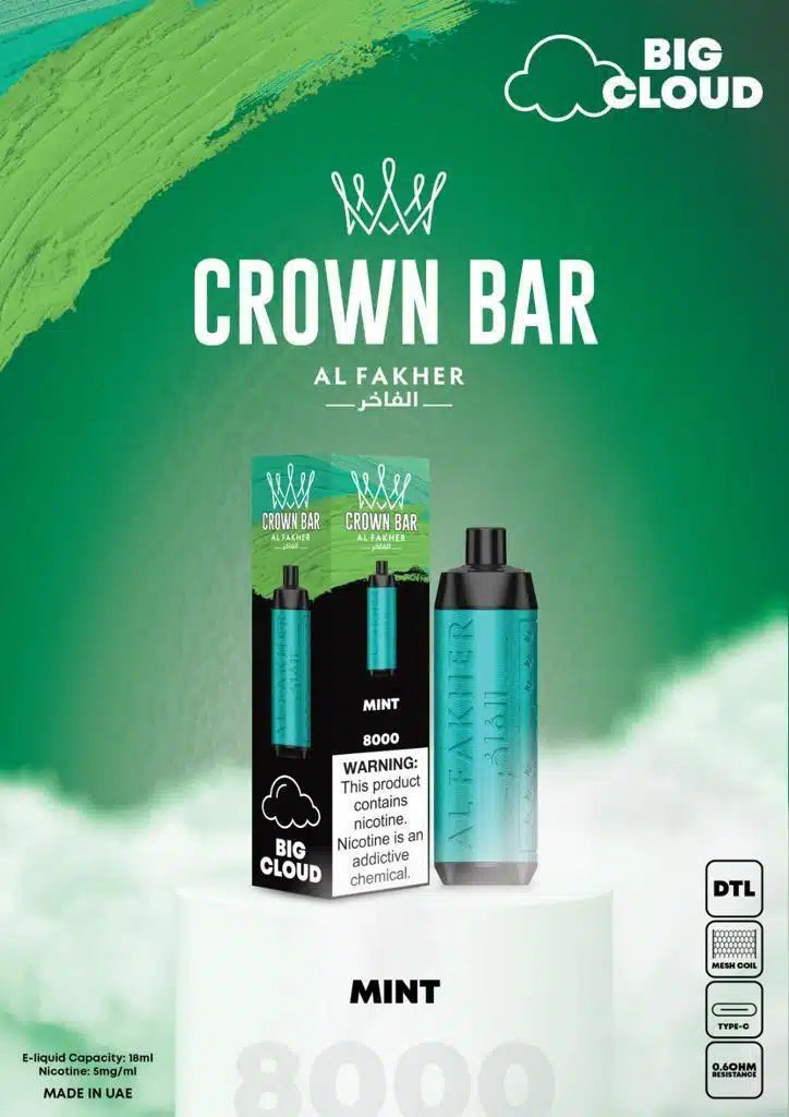 Al Fakher Crown Bar Disposable Vape 8000 Puffs Big Cloud mint