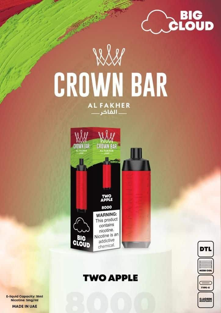 Al Fakher Crown Bar Disposable Vape 8000 Puffs Big Cloud two apple