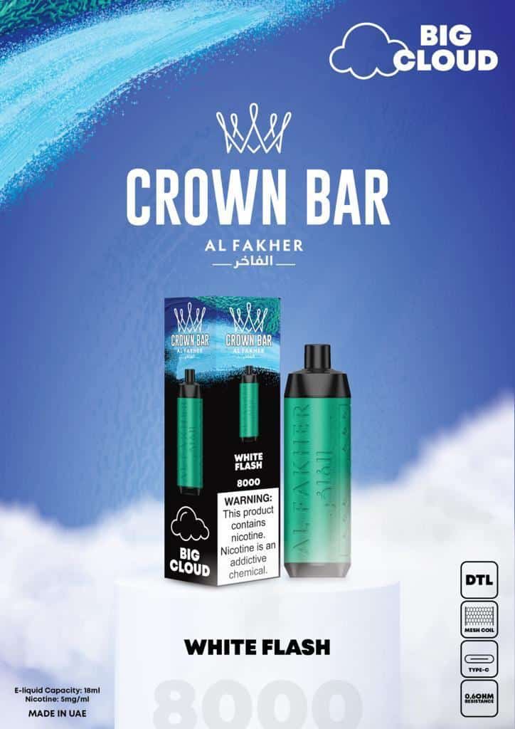 Al Fakher Crown Bar Disposable Vape 8000 Puffs Big Cloud white flash